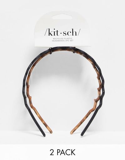 Kitsch Kitsch Zig Zag Headband 2 Pack - Black & Tortoise