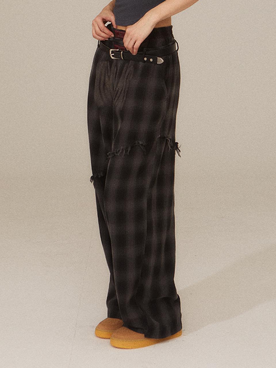 kitsch&kiss Diagonal Checkered Wide Pants [CHARCOAL] (25SBT-PNTS01)