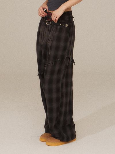 kitsch&kiss Diagonal Checkered Wide Pants [CHARCOAL] (25SBT-PNTS01)