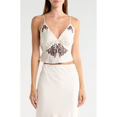 KITTENISH KITTENISH Embroidered Crop Satin Babydoll Camisole