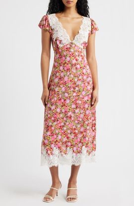 KITTENISH KITTENISH Eyelash Lace Trim Puff Sleeve Maxi Dress