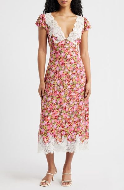KITTENISH KITTENISH Eyelash Lace Trim Puff Sleeve Maxi Dress
