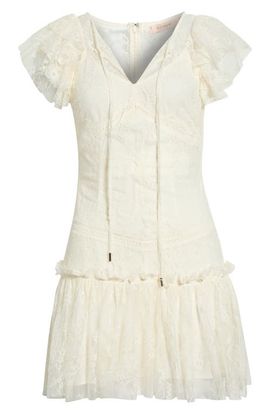 KITTENISH KITTENISH Flutter Sleeve Drop Waist Lace Minidress