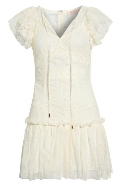 KITTENISH KITTENISH Flutter Sleeve Drop Waist Lace Minidress