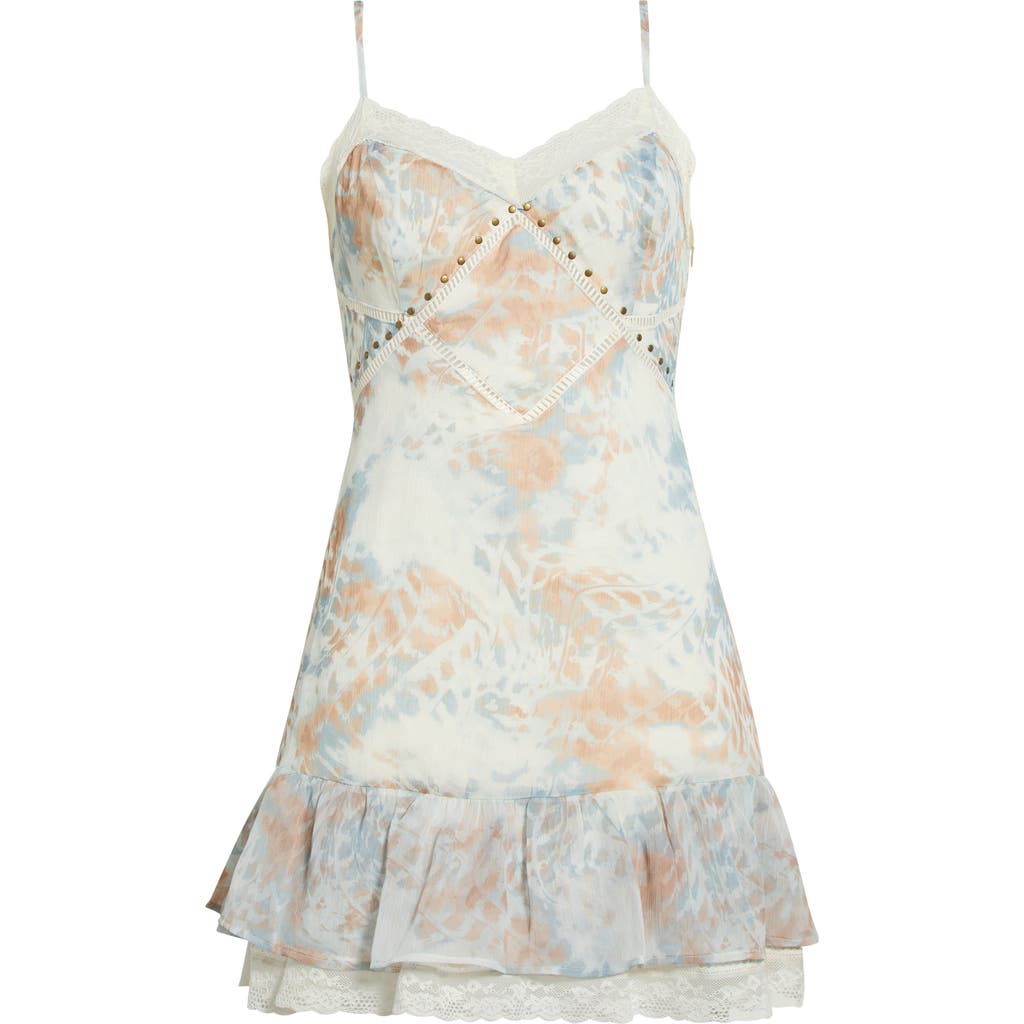 KITTENISH KITTENISH Lace Trim Chiffon Babydoll Minidress