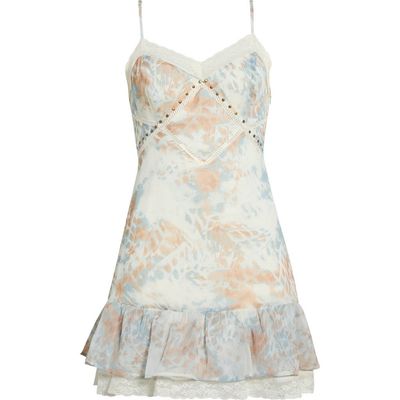 KITTENISH KITTENISH Lace Trim Chiffon Babydoll Minidress