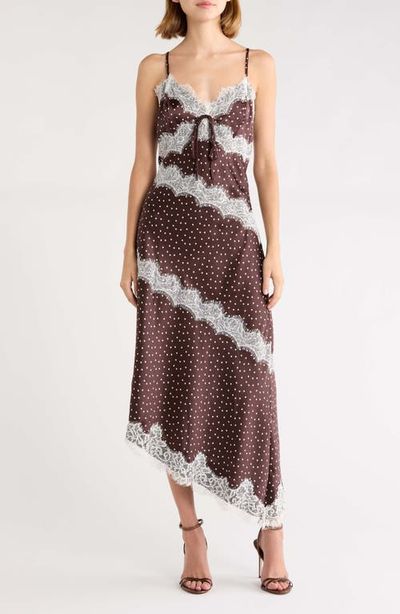 KITTENISH KITTENISH Lace Trim Satin Asymmetric Midi Dress
