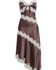 KITTENISH KITTENISH Lace Trim Satin Asymmetric Midi Dress - 5
