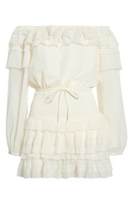 KITTENISH KITTENISH Ruffle Off the Shoulder Long Sleeve Smocked Waist Minidress