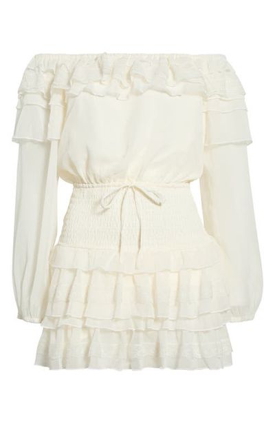 KITTENISH KITTENISH Ruffle Off the Shoulder Long Sleeve Smocked Waist Minidress