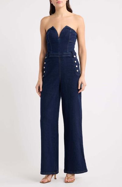 KITTENISH KITTENISH Strapless Wide Leg Denim Jumpsuit