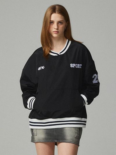 KITTY POTTERY 26 Embroidered Sporty Jersey Sweatshirt T-Shirt [Black]