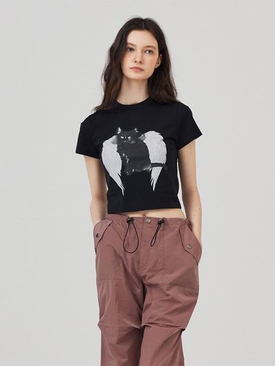 KITTY POTTERY Angel Short-Sleeved T-Shirt Black