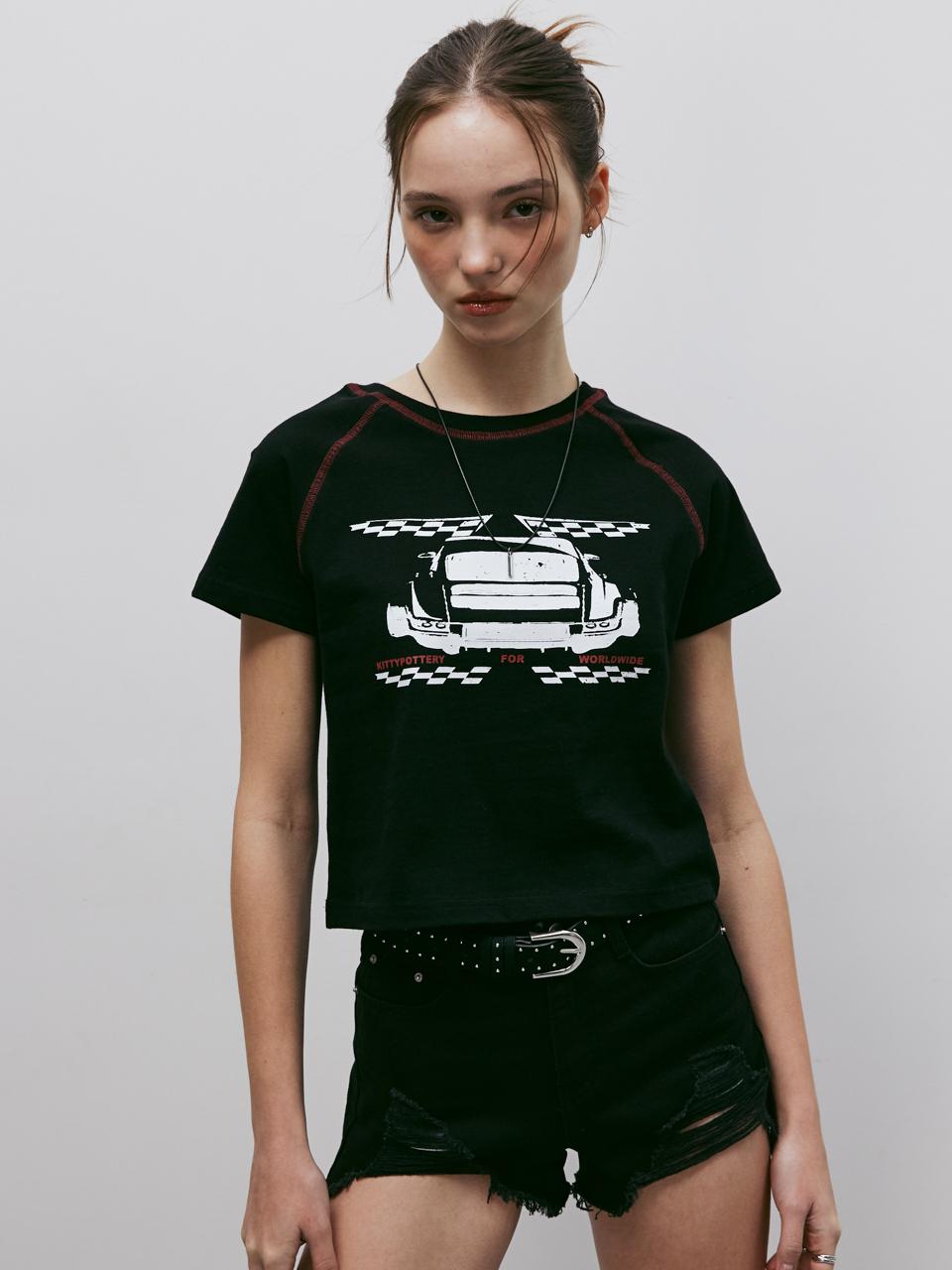 KITTY POTTERY Final Lap Raglan T-Shirt [BLACK]