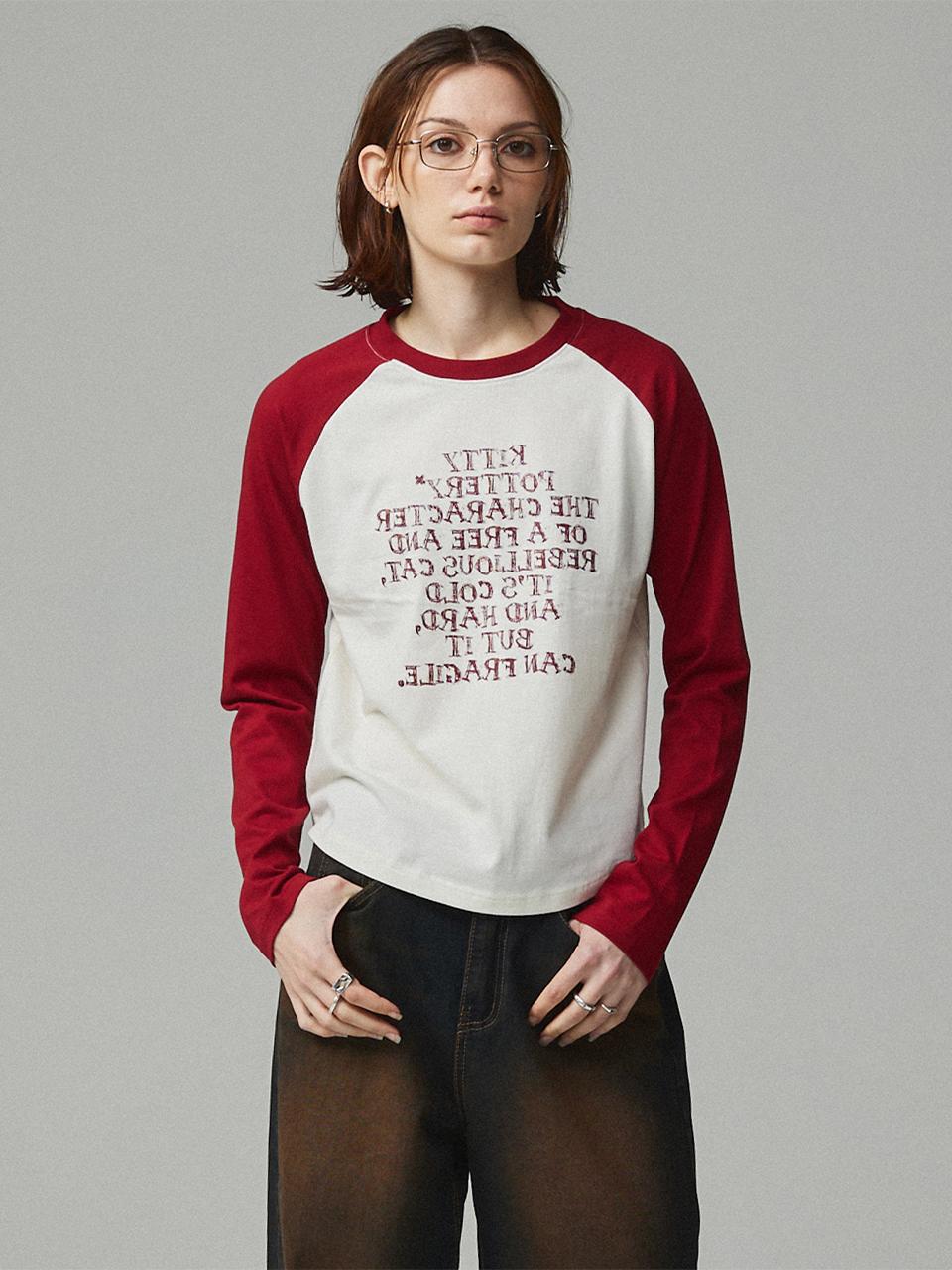KITTY POTTERY Lettering Raglan T-shirt [Red]