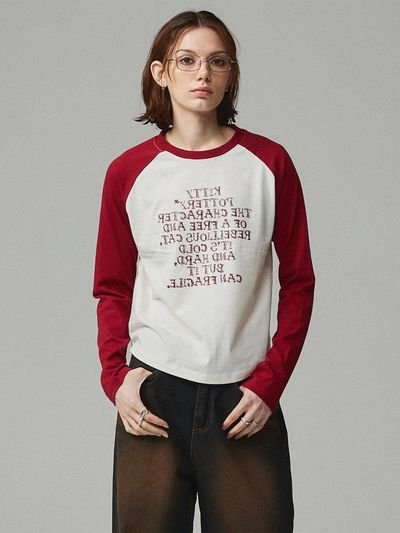 KITTY POTTERY Lettering Raglan T-shirt [Red]