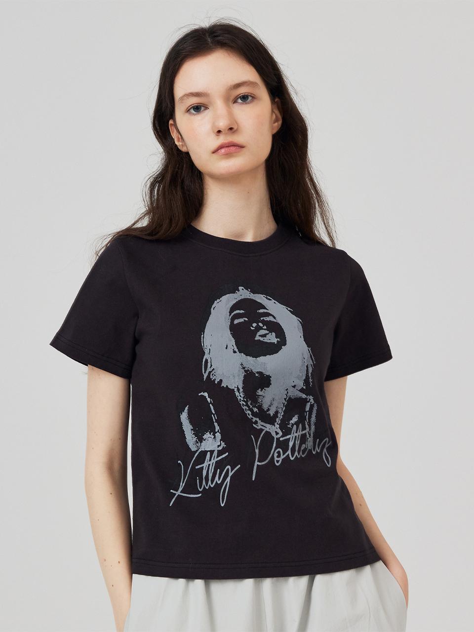 KITTY POTTERY Retro graphic short-sleeved T-shirt black