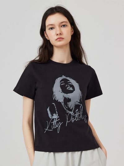 KITTY POTTERY Retro graphic short-sleeved T-shirt black