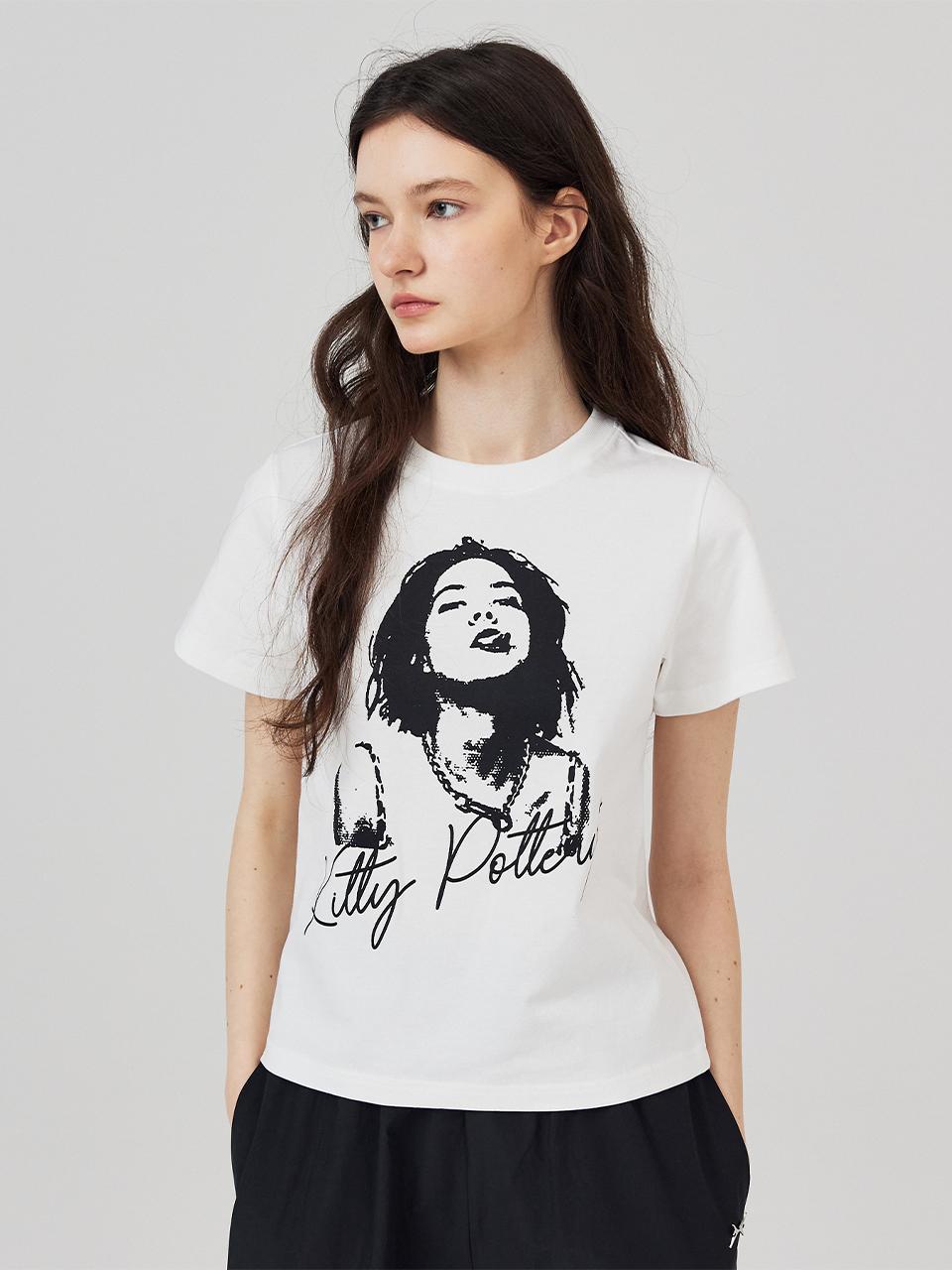 KITTY POTTERY Retro graphic short-sleeved T-shirt white