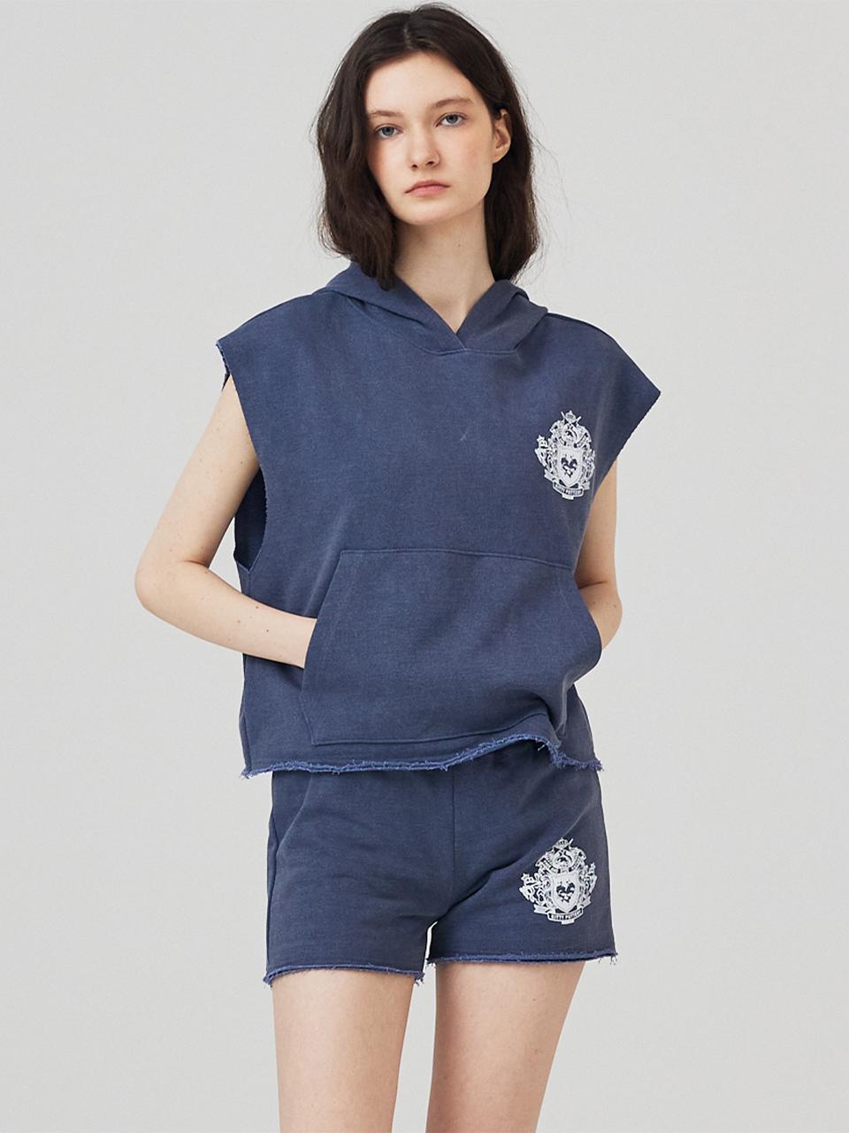 KITTY POTTERY Sleeveless Hooded Sweat Shirt Navy