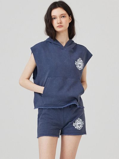 KITTY POTTERY Sleeveless Hooded Sweat Shirt Navy