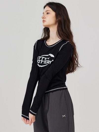 KITTY POTTERY Sporty Graphic Long-Sleeved T-Shirt Black