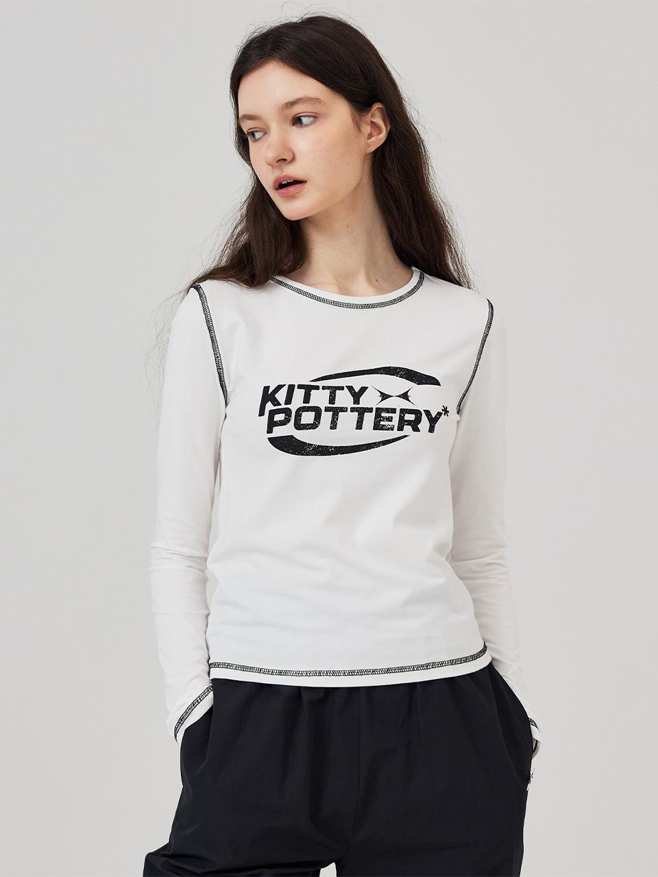 KITTY POTTERY Sporty Graphic Long Sleeve T-shirt White