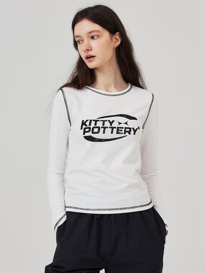 KITTY POTTERY Sporty Graphic Long Sleeve T-shirt White