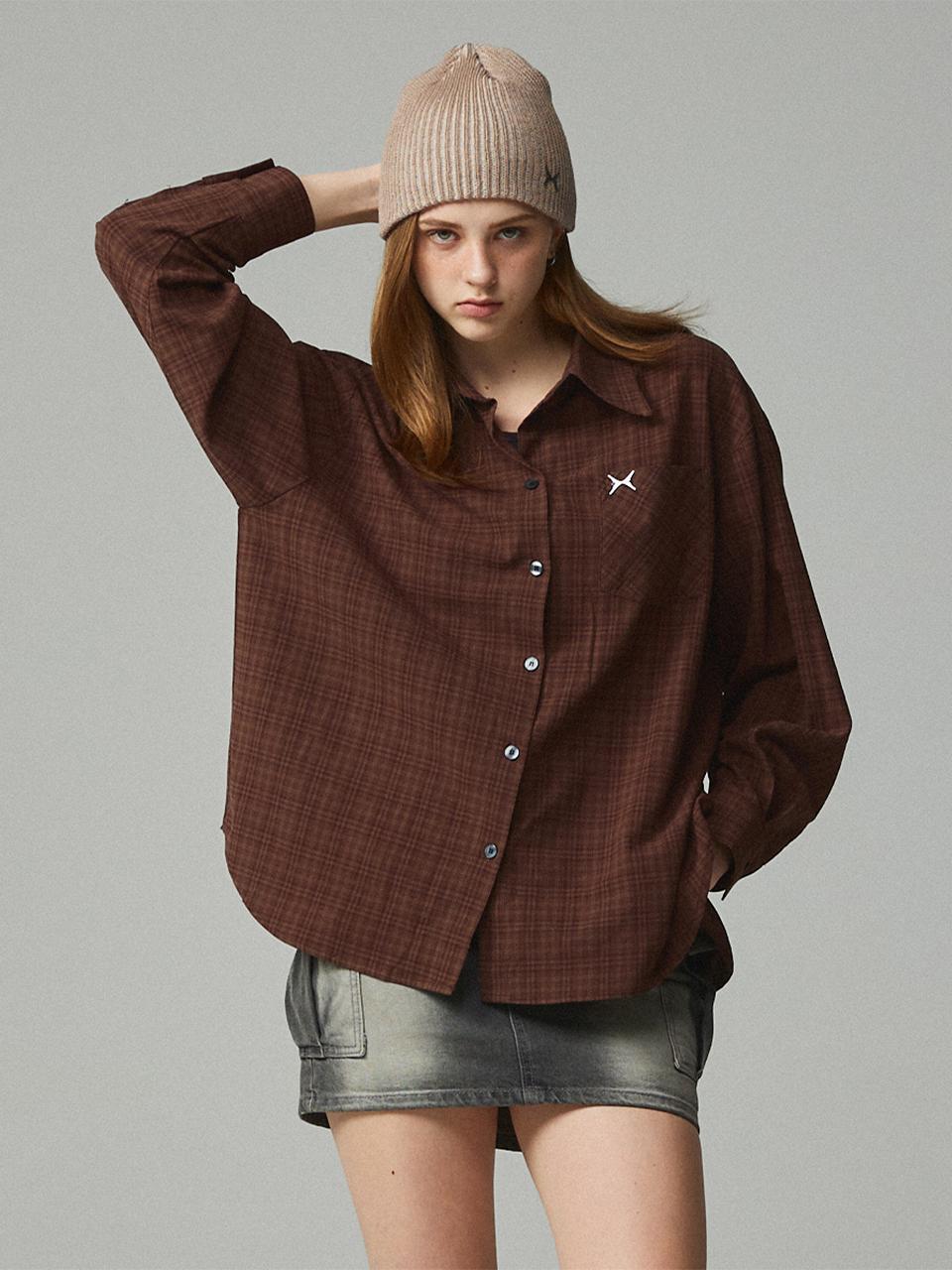 KITTY POTTERY Symbol Logo Check Pocket Shirt [Brown]