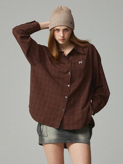 KITTY POTTERY Symbol Logo Check Pocket Shirt [Brown]