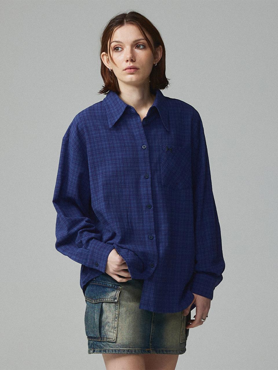 KITTY POTTERY Symbol Logo Check Pocket Shirt [Deep Blue]