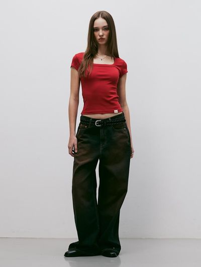 KITTY POTTERY Vintage Washing Wide Denim Pants [BUNT BLACK]