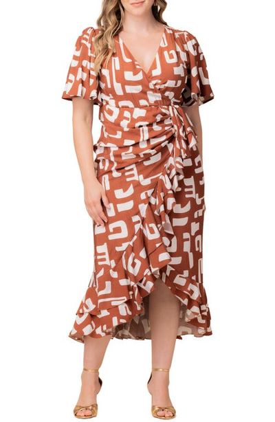 Kiyonna Kiyonna Alexandra Floral Print Ruffle Wrap Front Maxi Dress