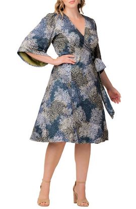 Kiyonna Kiyonna Gemini Floral Bell Sleeve Wrap Dress