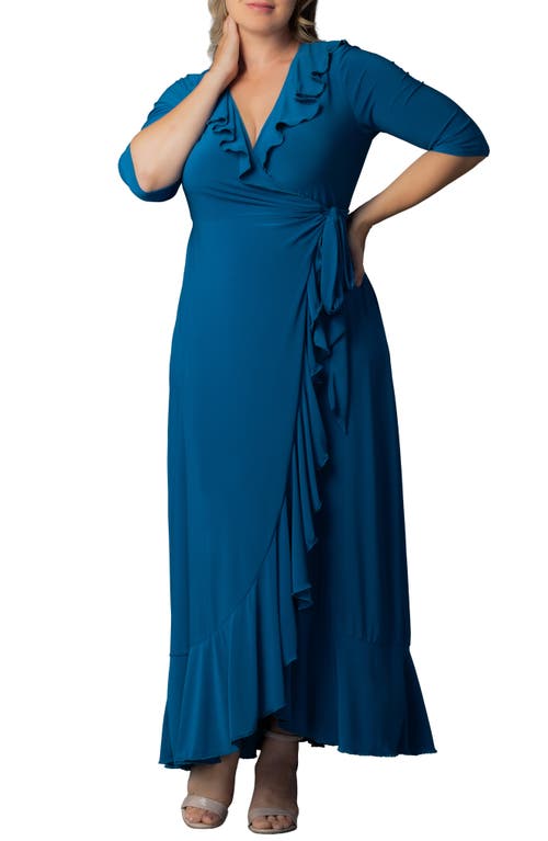 Kiyonna Kiyonna Maritime Ruffle Wrap Maxi Dress