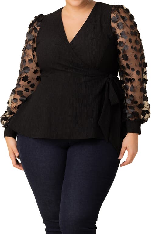 Kiyonna Kiyonna Scattered Petals 3D Sleeve Peplum Wrap Top