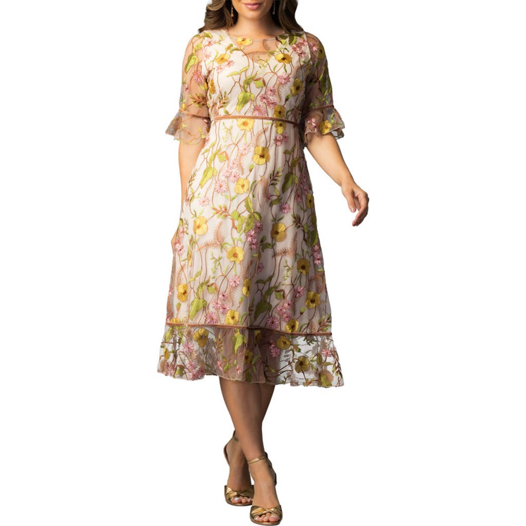 Kiyonna Kiyonna Wildflower Embroidered Floral Mesh Dress