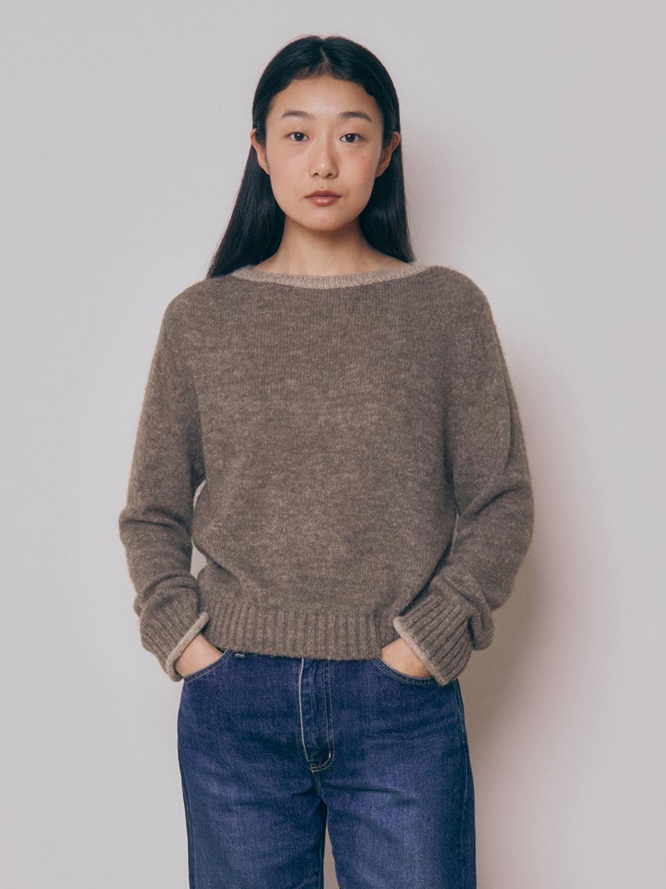 KNITLY Baby Alpaca Boat Neck Sweater (Brown)