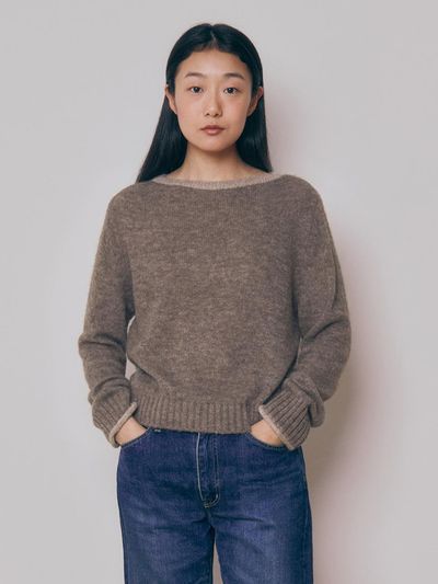 KNITLY Baby Alpaca Boat Neck Sweater (Brown)
