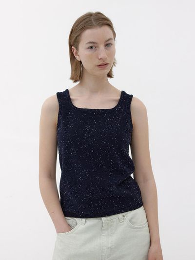 KNITLY Nep Sleeveless Knit Top (Deep Navy)