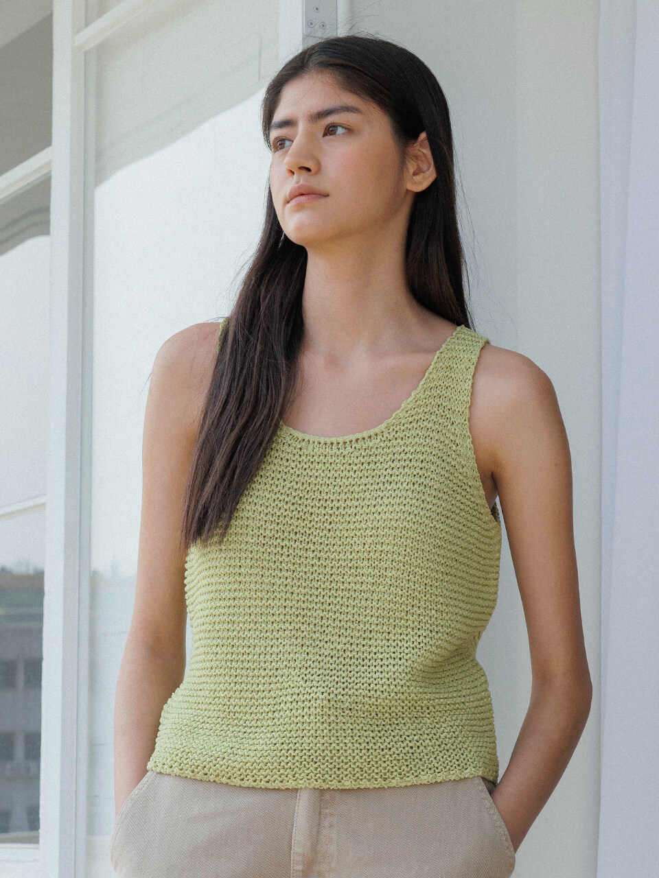 KNITLY Paper Sleeveless Knit Top Apple Green