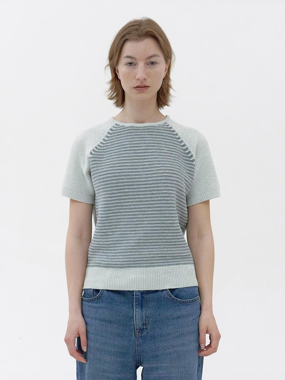 KNITLY Stripe Raglan Knit Top (Sky/Light Grey)