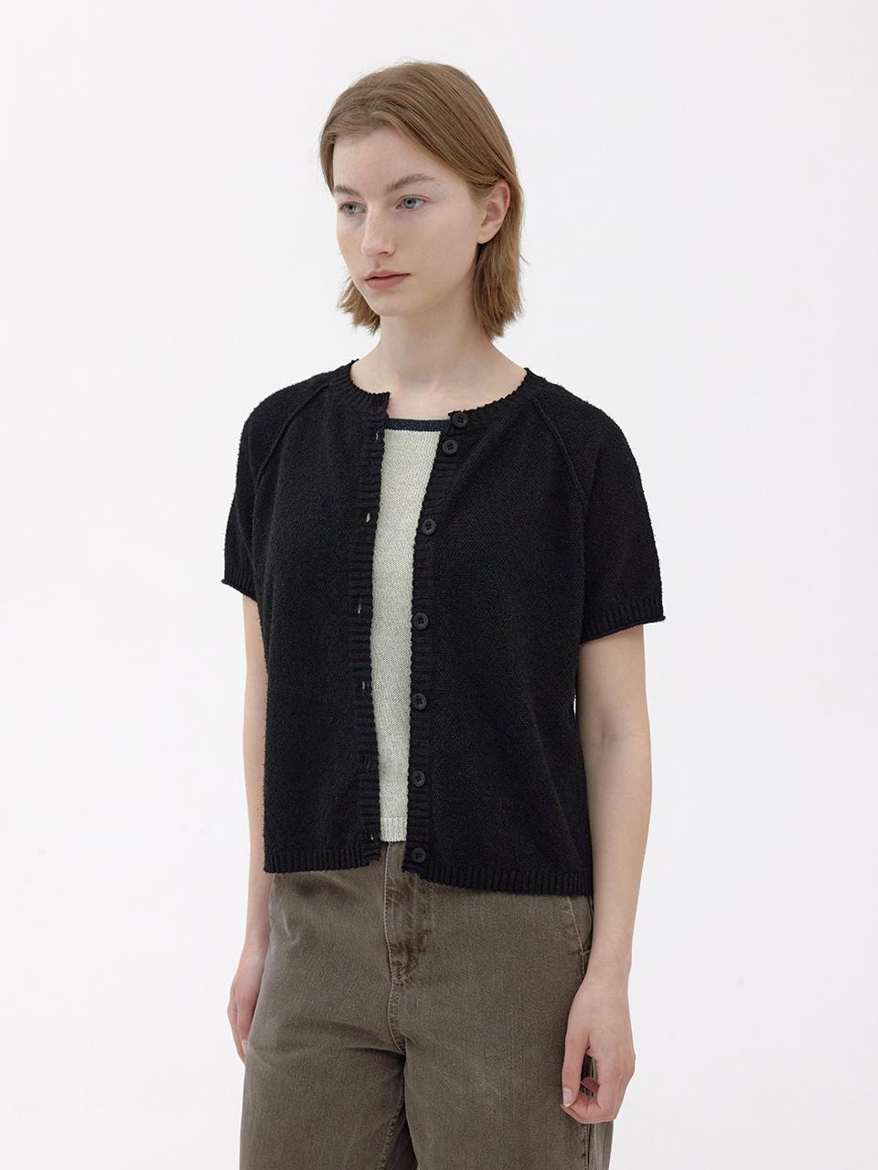 KNITLY Tail Short Sleeve Cardigan (Black)