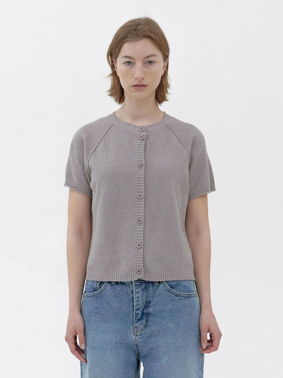 KNITLY Tail Short Sleeve Cardigan (Grey Purple)