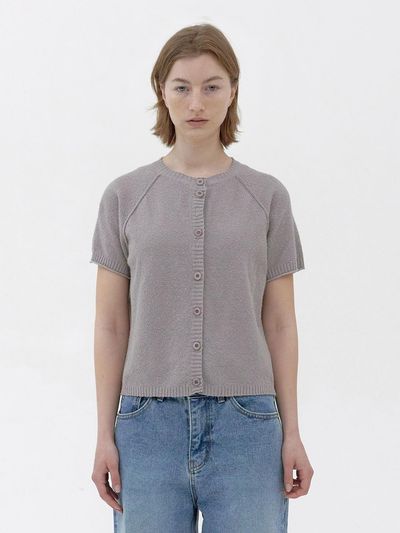 KNITLY Tail Short Sleeve Cardigan (Grey Purple)
