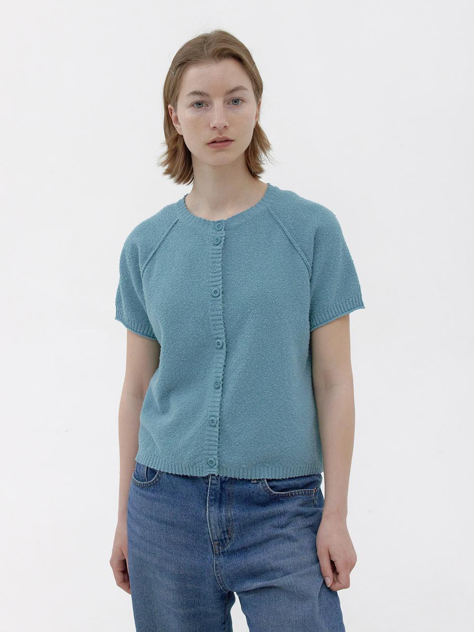 KNITLY Tail Short Sleeve Cardigan (Turkish Blue)