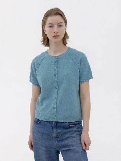 KNITLY Tail Short Sleeve Cardigan (Turkish Blue)