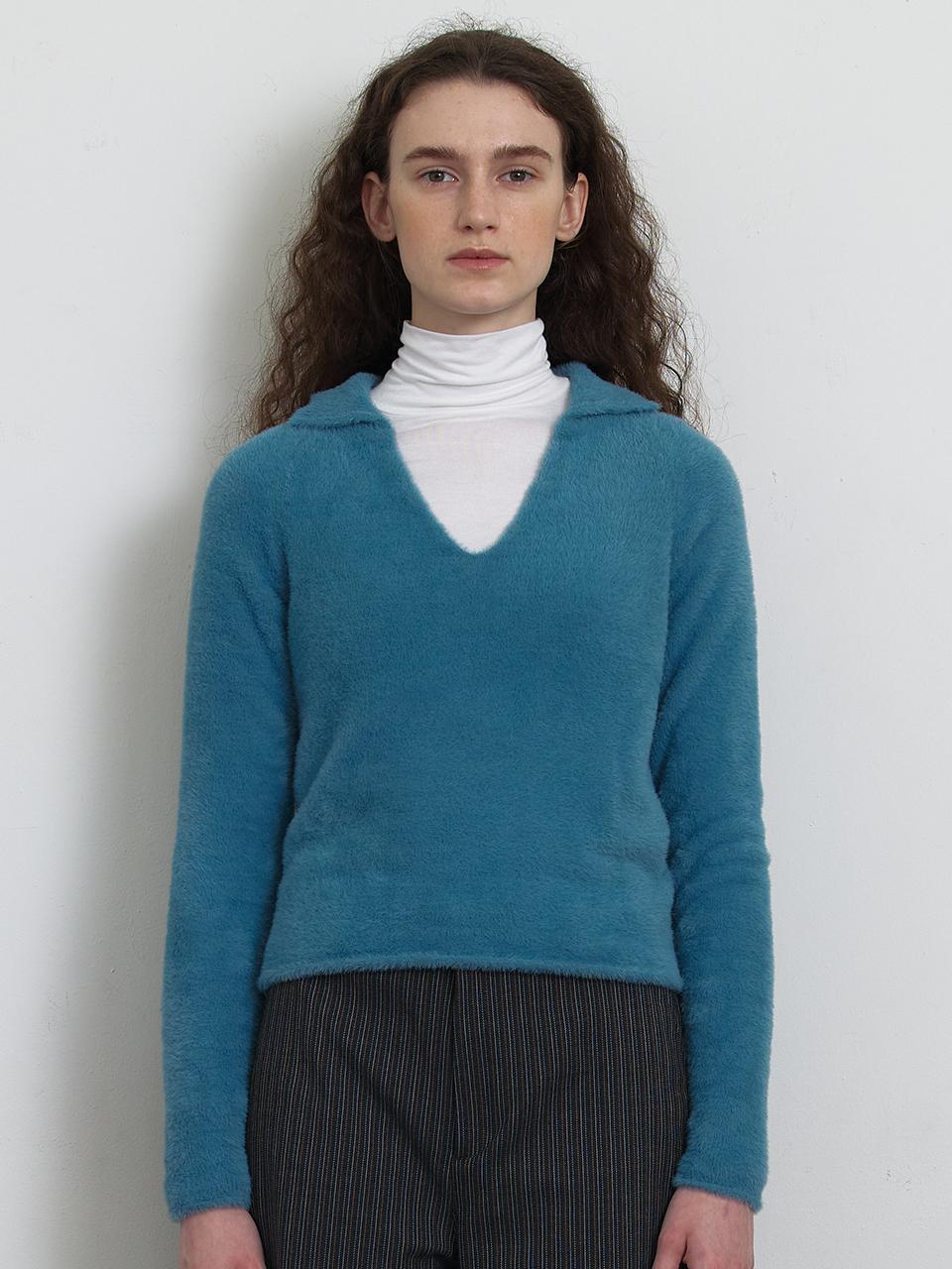 KNITLY [Woman] Hairy V Neck Collar Sweater