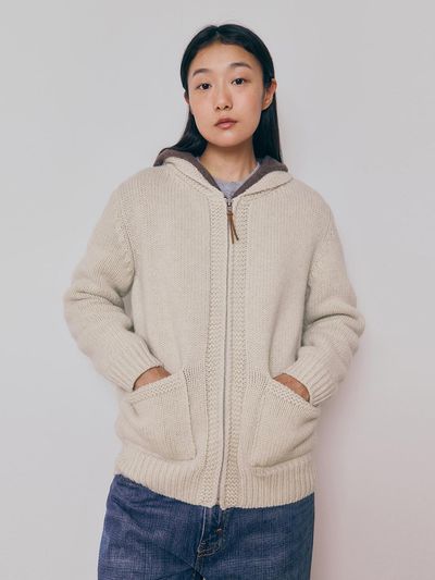 KNITLY [Women] Heavy Wool Cowichan Cardigan (Beige)