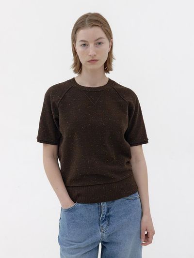 KNITLY [Women] Nep Knit Half Sweatshirt (Brown)